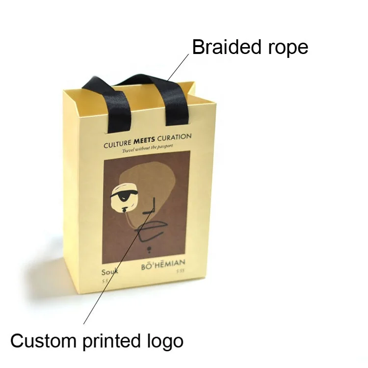 Custom beige Gift Paper Bags With Your Own Personal Logo Shopping Bag