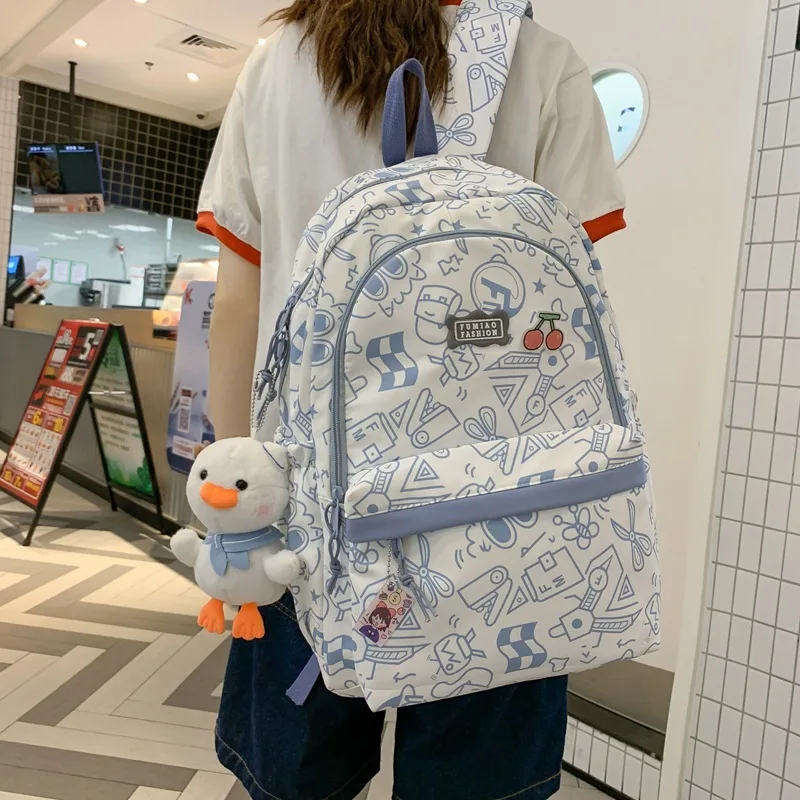 Large Capacity School Bag Travel Bags Girl Boy Bookbags High Teenager Student Plaid Backpack Cute Print Schoolbags