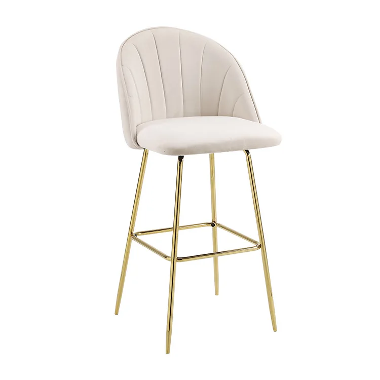 Modern Design European Style Fashion Comfortable Metal Legs Velvet Upholstered Bar Chair