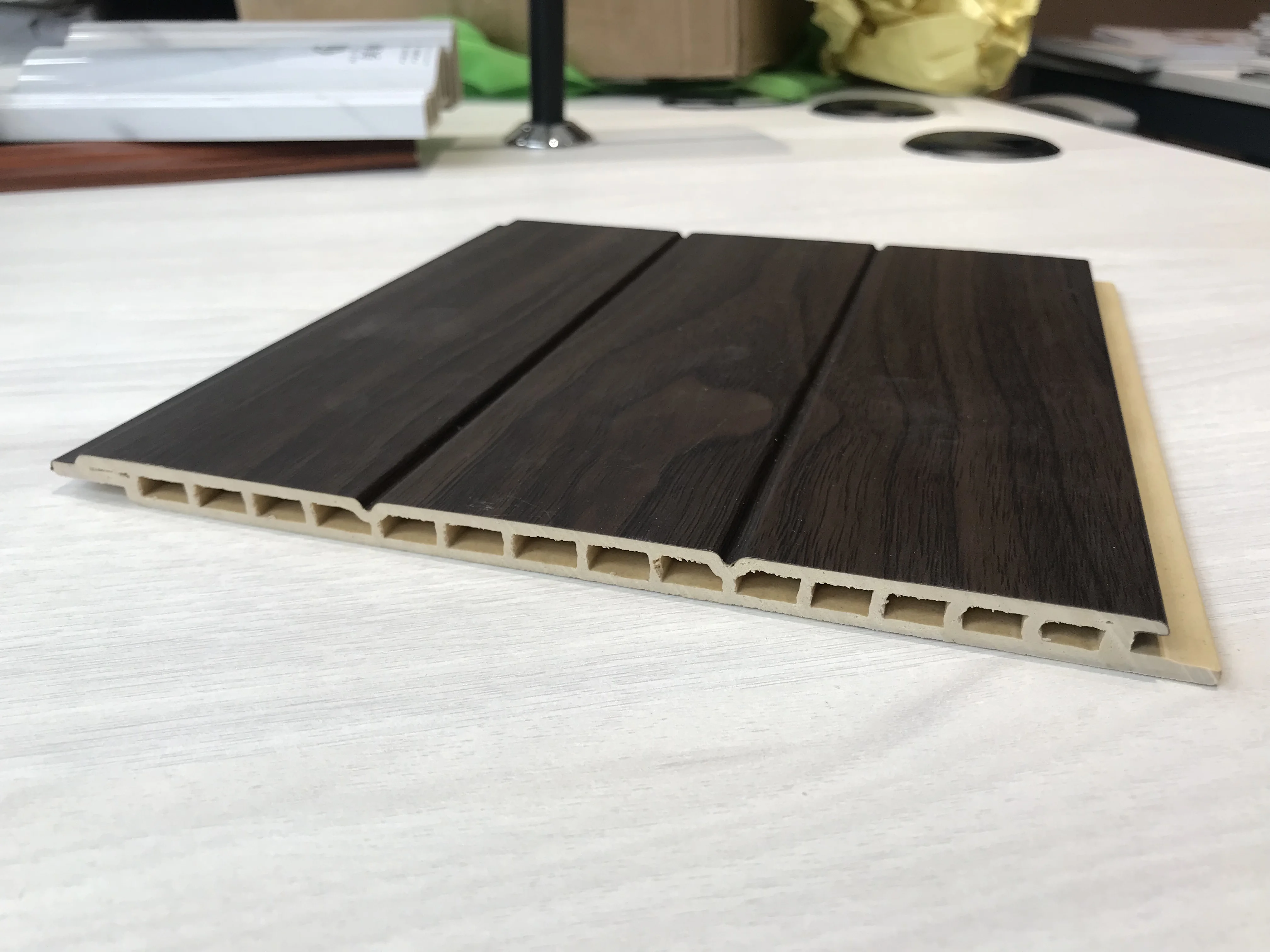PVC Coated Bamboo Wood Fiber Slat Plate Wooden Grain WPC Wall Ceiling Boards Interior Fluted Panel for Indoor Decoration