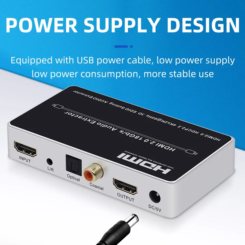 Digital Analog HDMI2.0 HDCP2.2 Input Output L/R Optical Coaxial DC/5V HDMI Audio Extractor 5.1 Converter Adapter Splitter