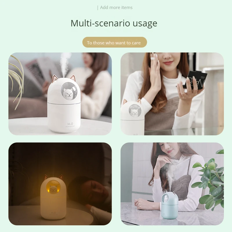 christmas Best Gift Mini Pet cat Air Humidifier With Led Night Light Usb Ultrasonic Humidifier Bedroom office Humidifier