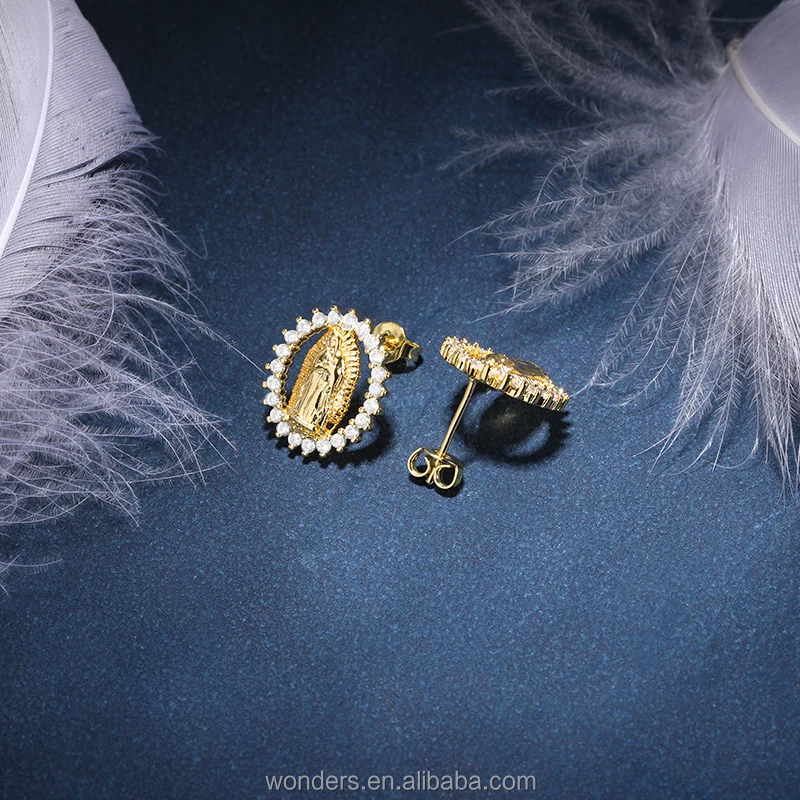 Diamond Virgin Mary Stud Earrings For Women Earrings Stud Round Colorful White Cubic Zirconia Setting Women Earrings