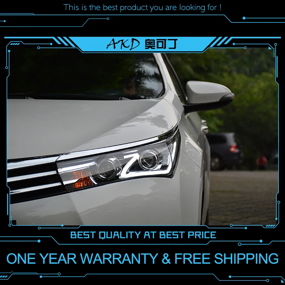 AKD tuning cars Headlight For Toyota Corolla 2014-2016 Headlights LED DRL Running lights Bi-Xenon Beam Fog lights angel eyes