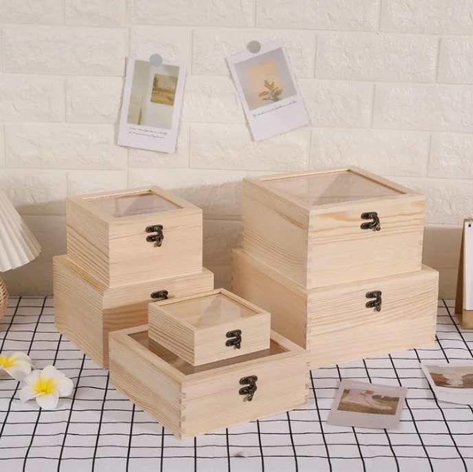 Dried flower wooden box glass covered wooden box candy boxes with covered