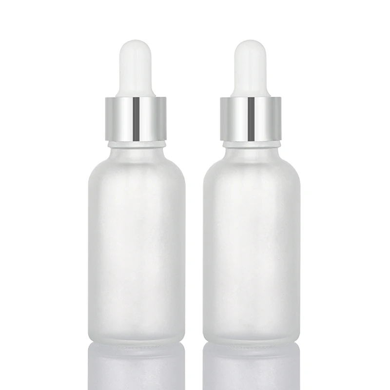 Custom essential oil packaging 1oz 30ml serum high end cylinder transparent frosted white plastic dropper bottle
