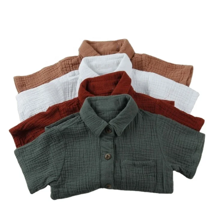 Hot Sale Soft Kids Boy Clothes Short Sleeve Turn Down Collar Linen Kids Boy Shirt