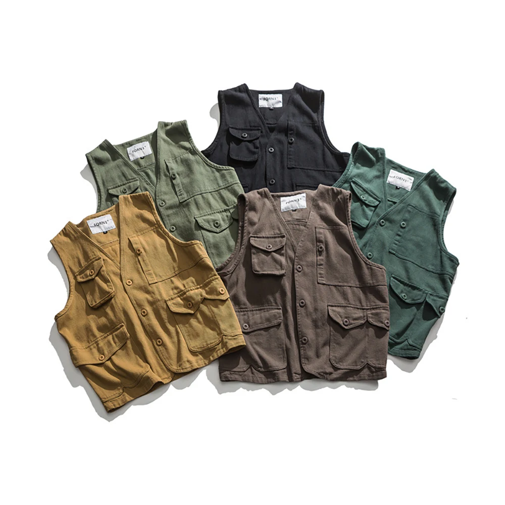 OEM Service Heavy Duty Men Utility Multi-Pocket Outdoor Big Pockets Gilet Jacket Work Wear Canvas Vest