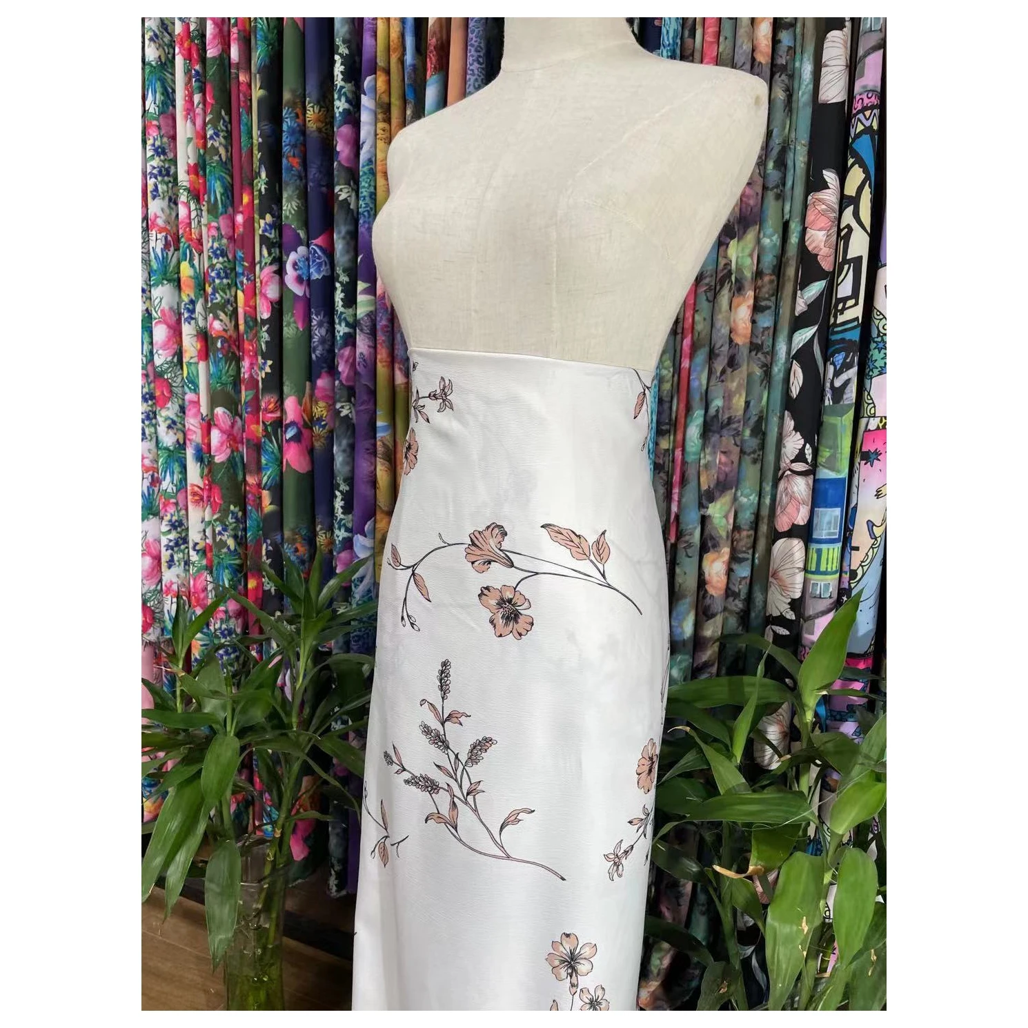 Online Shop Hot Sale smooth and soft bubble satin fabric print in morning glory