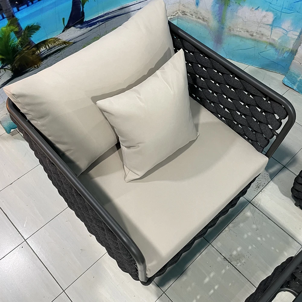 Hot Modern Customizable Waterproof Garden Furniture 4-Piece Set Aluminum Frame Rope Sofa Set With Upholstered