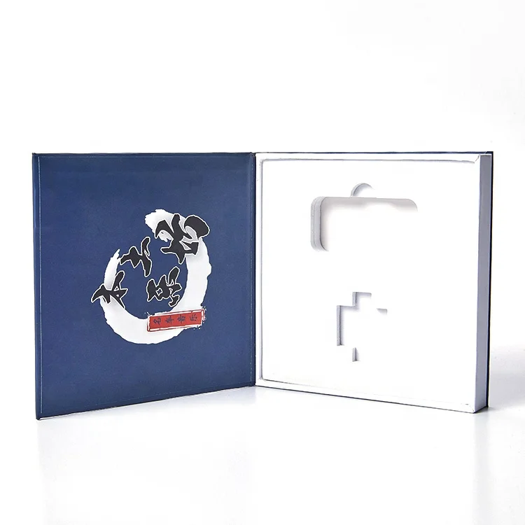 Customized Empty Blue Cardboard Luxury Fancy Magnetic Electronic Product U Disk Data Line Flip Top Hard Gift Box