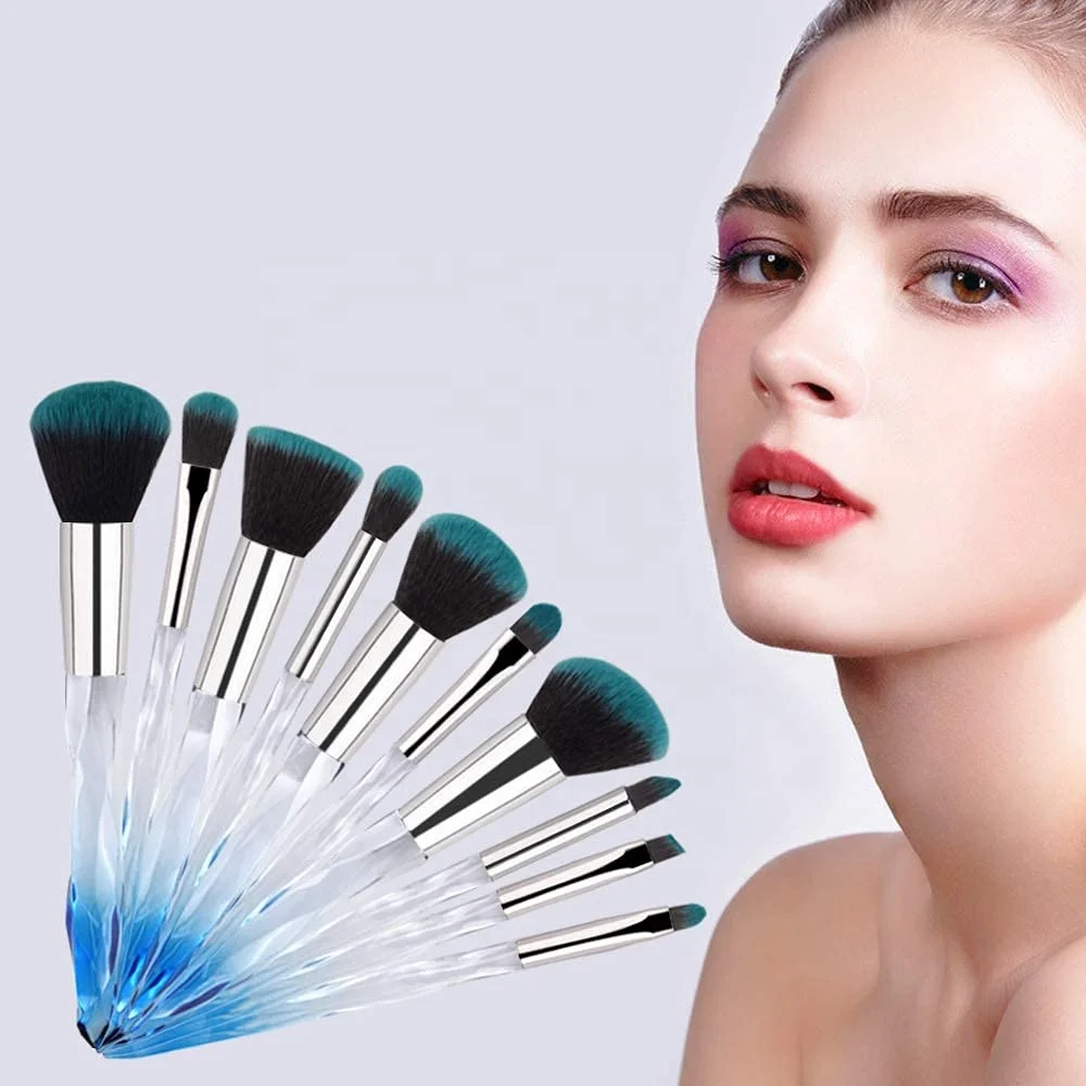 Cute crystal bling clear handle 10 pcs professional makeup brush set
