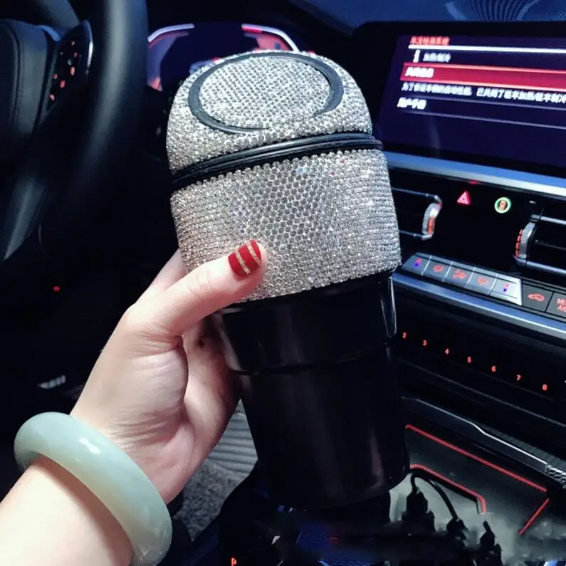 Rhinestone Auto Garbage Can Car Trash Can with Lid Mini Garbage Bin for Automotive Car, Home, Office, Kitchen, Bedroom