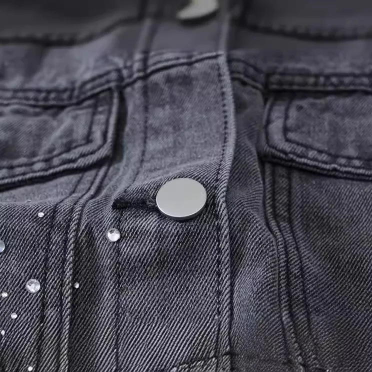 Blue Plus Size Ripped Faux Vintage Denim Vest Embroidered Denim Vest