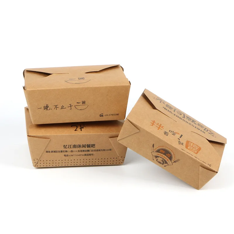 Custom Print Eco Chinese Kraft Paper Cardboard Take Out Away Carry Container Package Food Boxes