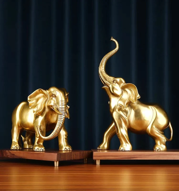 Hand Carved Small Gold Elephant Bronze Statue for Home