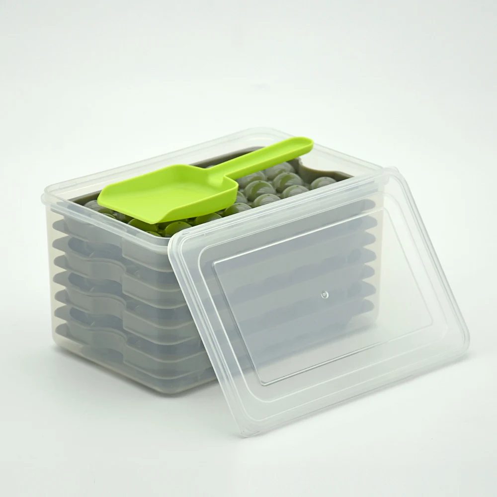 Custom New Upgraded plastic mini ice round ball maker plastic ice cube with scoop and storage bin