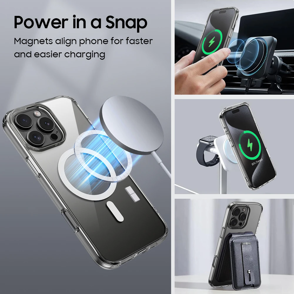 For iPhone 16 Pro Max Case 15 14 13 12 Plus Mini Cover Original Clear For Magnetic Wireless Charging Phone Case
