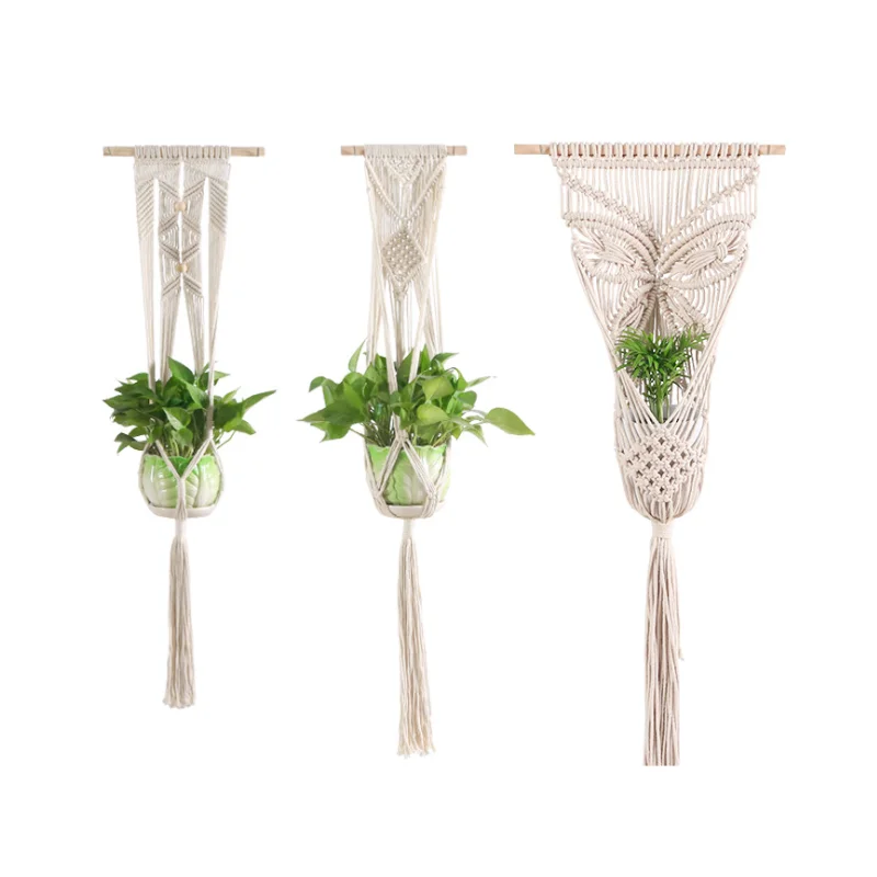 AAA278  Handmade Home Decoration Cotton Flower Pot Woven Rope Planter Hang Plant Hanger Cotton String Hanging Basket