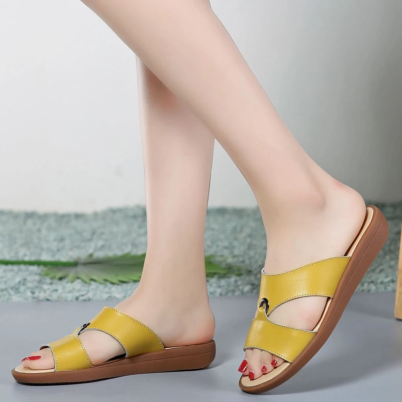 Leather Open Toe Fashion Leisure Beach Walk Slippers Flat Color Student Shoes slippers women summer flip flops women shoes