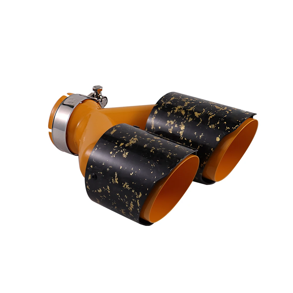 New style Customizable Exhaust Tips yellow Foil Forging Carbon Fiber Stainless steel Exhaust Muffler Dual Pipes