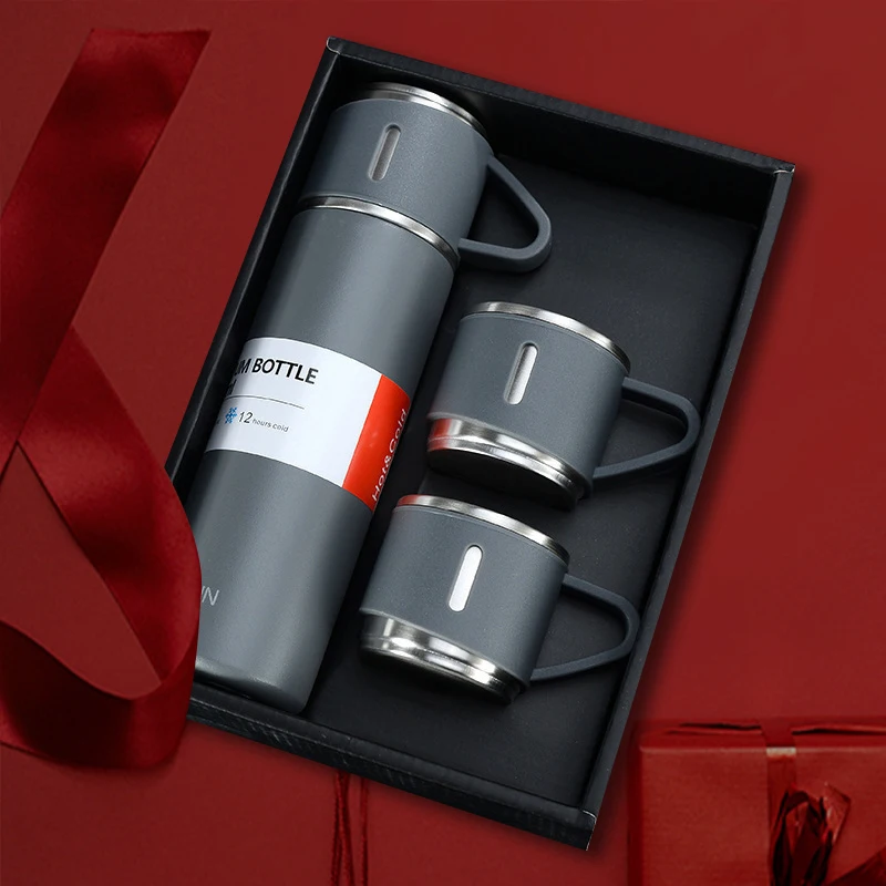 Custom Gift Logo Travel Coffee Outdoor Tea 304 Stainless Steel Vacuum Flask Set Gift Box
