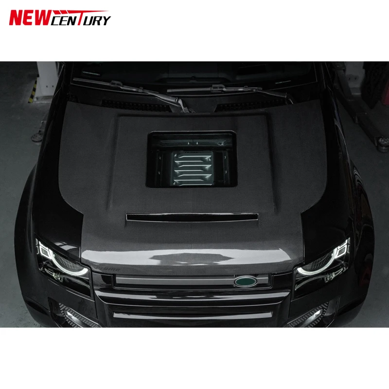 Carbon fiber material engine hood with transparent glass style for 2020-2023 Land Rover Defender