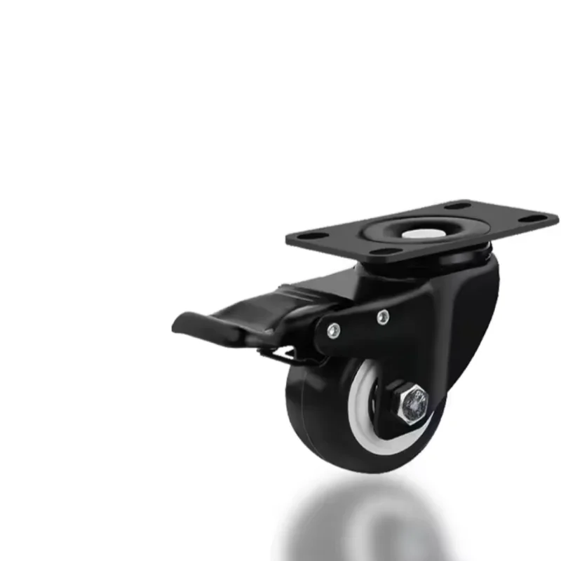 Heavy Duty 1.5 Inch-2.5 Inch Pu Castor Wheel 40mm 50mm 63mm Small Furniture Caster Wheel Plate PVC Black Color Office Hospital