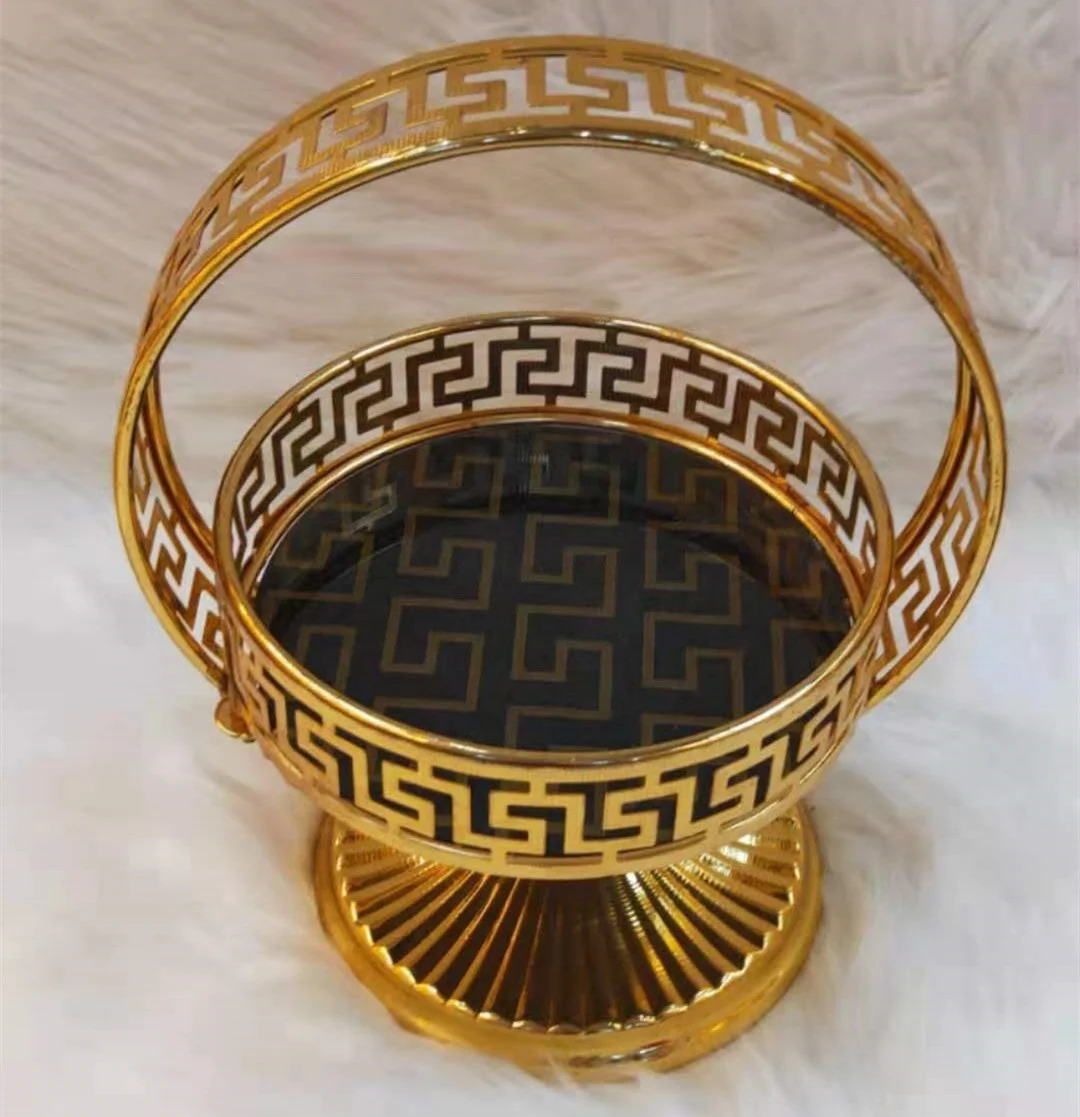 Декоративная Подарочная стеклянная и металлическая настольная подставка для хранения фруктов декоративная круглая корзина сервировочный поднос Золотая посуда