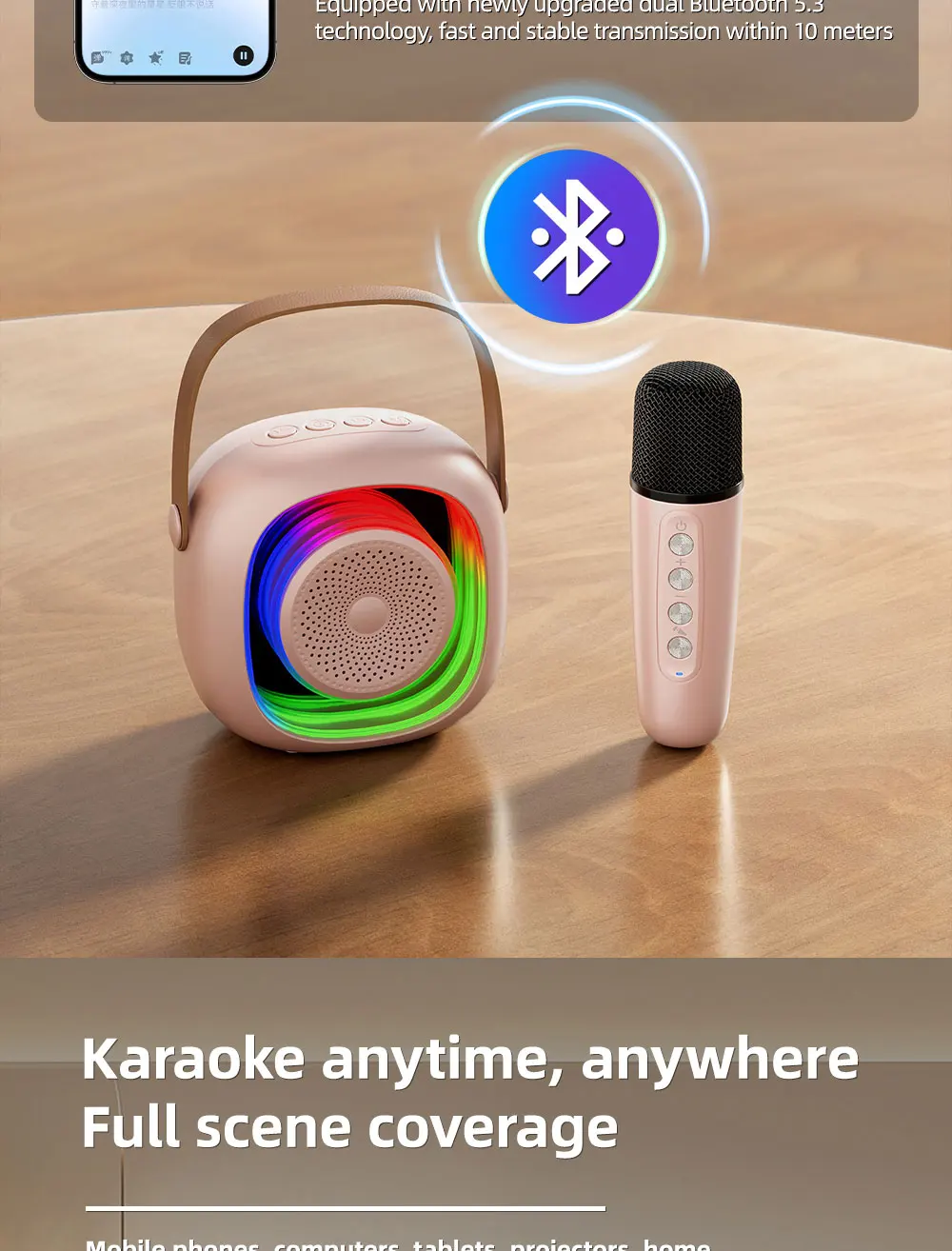 Wireless Microphone Portable Speaker UHF Factory Direct Sales In Stock with Wireless Microphone with LED Ambience Light