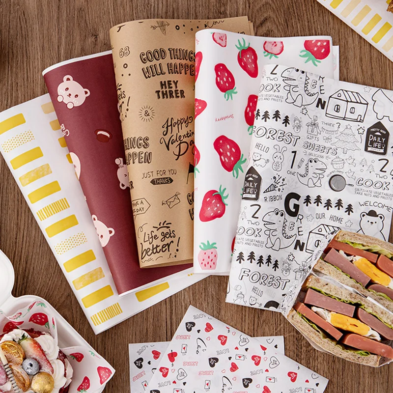 Custom Logo Grease Proof Paper Food Packaging French Fries Burger Cake Sandwich Wrapping Paper Baking Paper