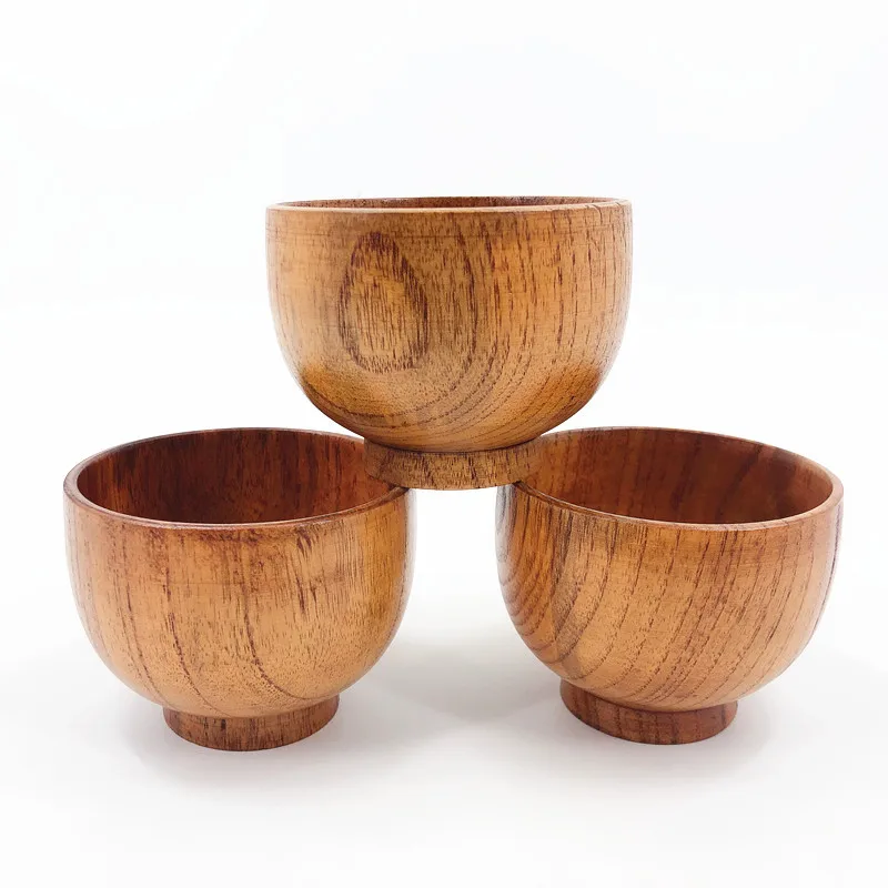 Japanese Style Solid Wood Serving Bowl Children Kids Baby Tableware kitchen Decorative salad Wooden Bowl
