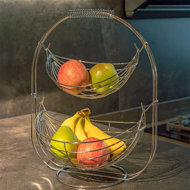 Exquisite workmanship 2 tier countertop metal fruit wire basket bowl fruit basket