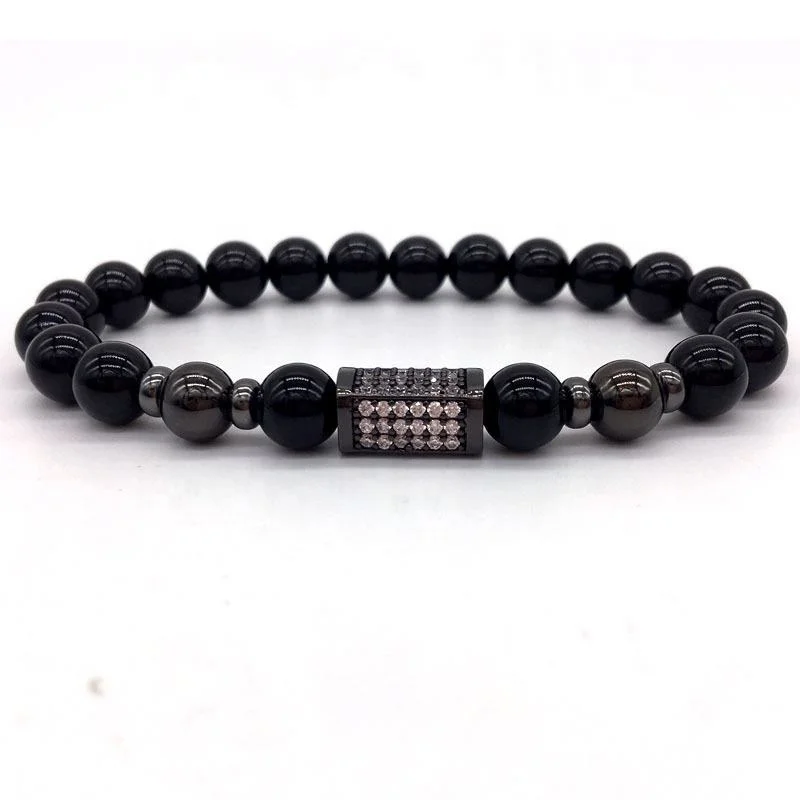 2023 Hot Zircon Obsidian Stone Beads Bracelet For Men Black Stretch Beaded Gemstone Hand Bracelets