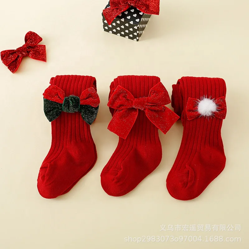 Autumn and winter baby leggings Chinese style red festive children British girls pantyhose