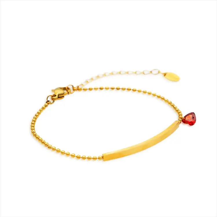 Chris April 316L stainless steel PVD gold plated tube chain heart zirconia small bead bracelet women