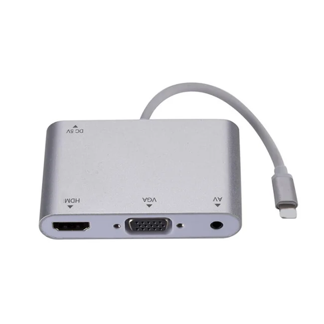 4 in 1 Lightn Hub Mobile phone to HDMl Converter IOS to HDTV + 3.5mm Audio + Vga + power supply Hub Adapter for Laptop Mac