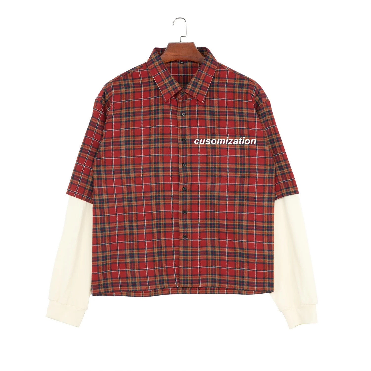 Casual Heavy Cotton Oversized Shirt Tee Custom Design Double Layer Long Sleeve Plaid Shirt For Man