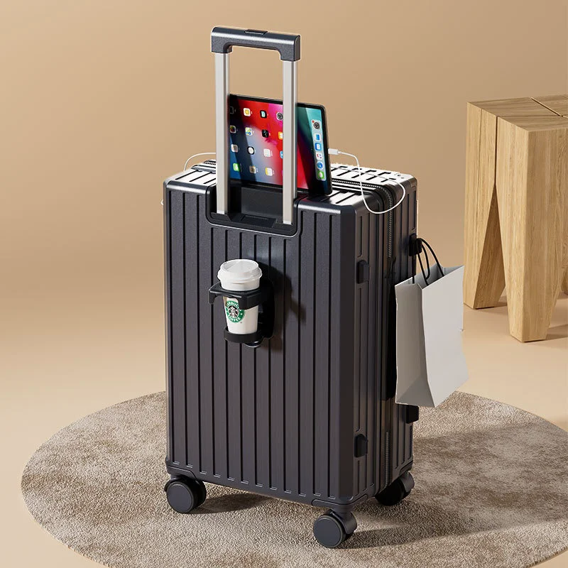2024 Factory Unisex PC Smart Luggage Multi-Function Aluminum Travel Bag Front Open Pocket Lock Business Travelling Suitcases