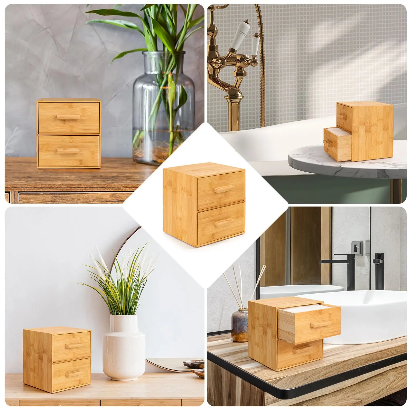 Bamboo Box with Makeup Remover Wipes,Wash Cloths for Your Face and Body, Double-drawer Bamboo Container for Face Towelettes