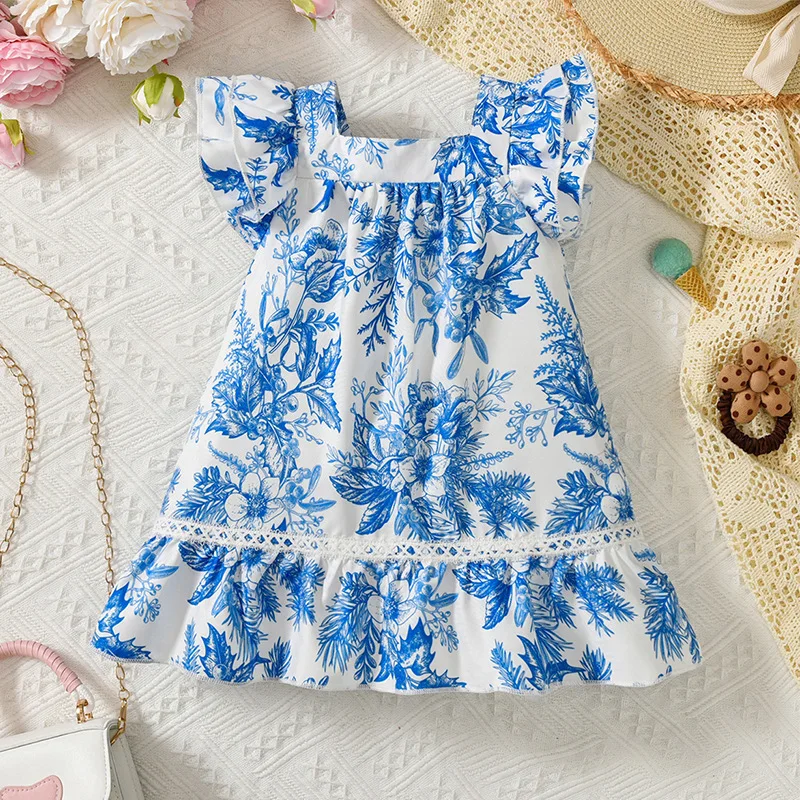 Toddler Baby flower girl dress Casual Dress Flower Print Sleeveless Chiffon Ruffle Dress Party Holiday Kids Clothes