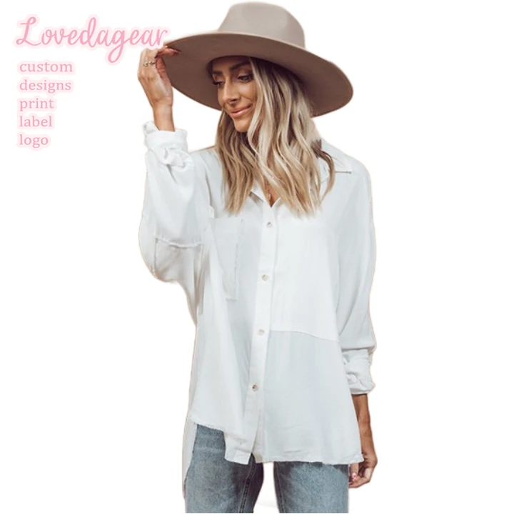 Loveda Custom Summer Long Sleeve Casual Shirt Ladies Loose Elegant Solid White Georgette For Women Oversized Blouse Wholesale