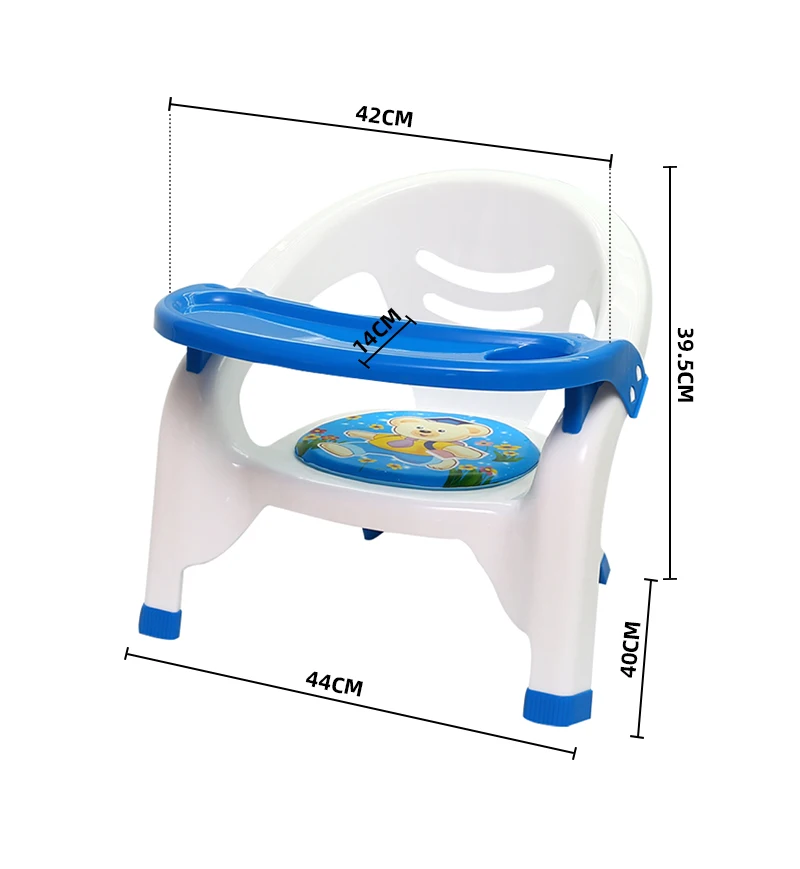 Lovely cartoon printed kids safe plastic dinner chairs with table and sound