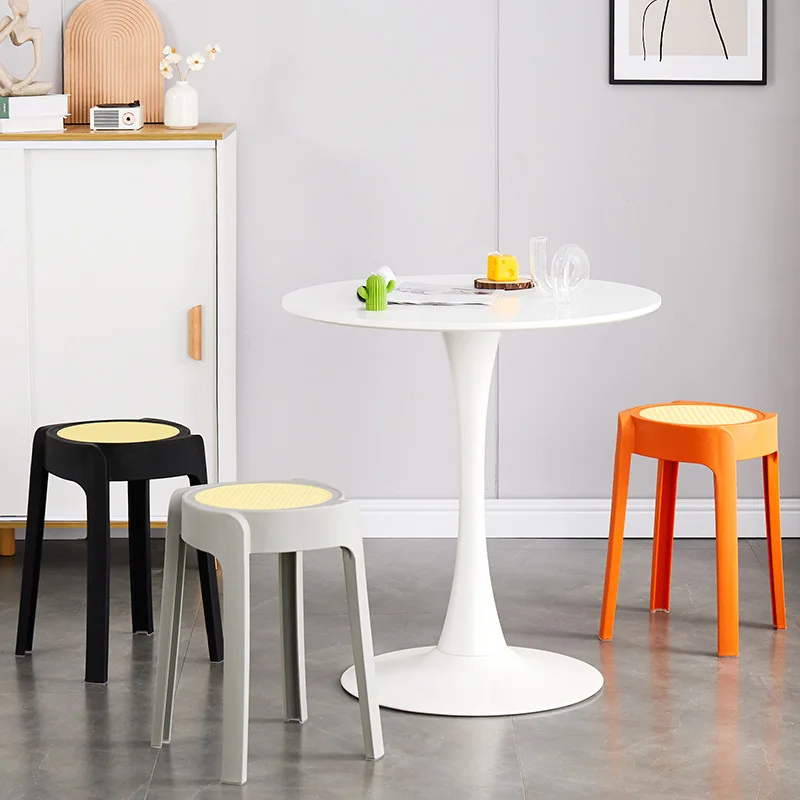 Nordic Modern Design Plastic Stool Oak Windmill Chair with Rattan-Like Finish Stackable Household Dining Table for Adults