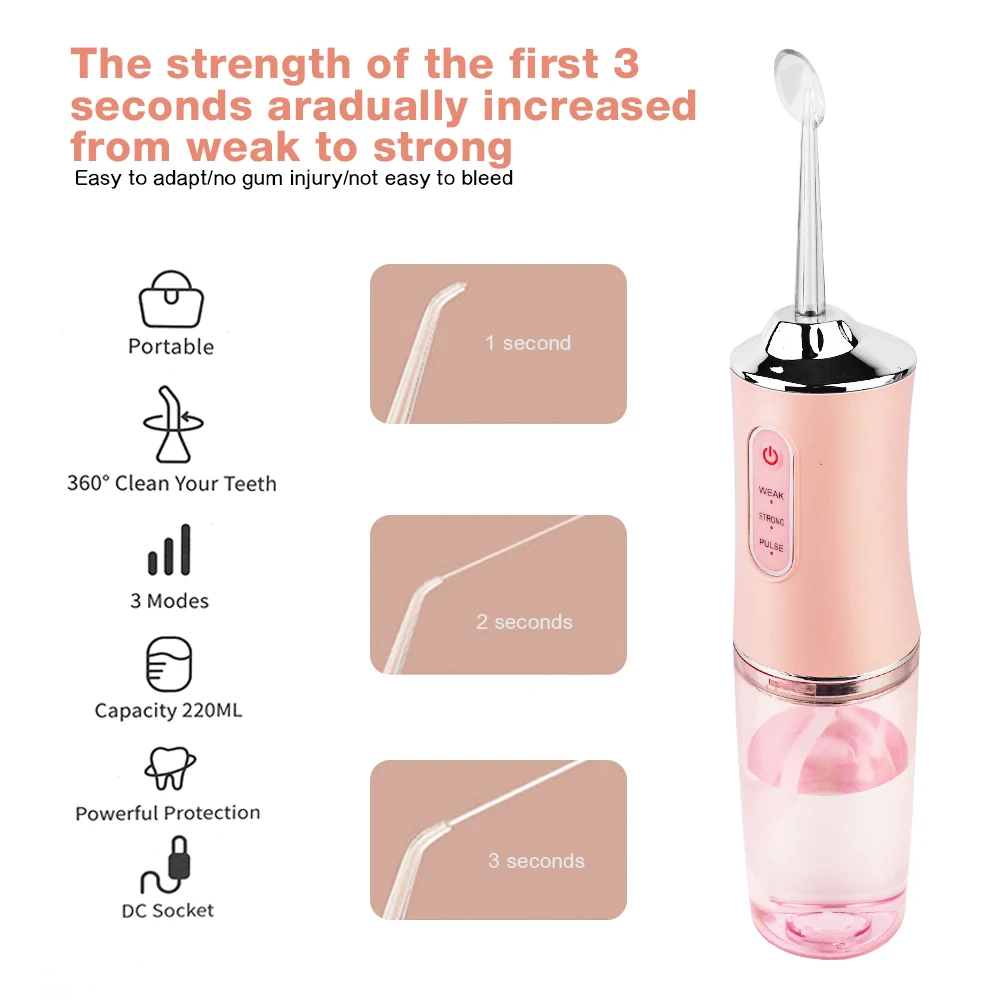 Portable Rechargeable Water Pick Teeth Cleaner 3 Modes Dental Teeth Irrigator Cordless Tooth Rotatable Usb Water Flosser