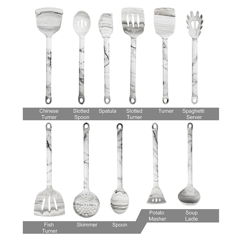 Wholesale Hot SS Kitchenware Customized Color Silicone Utensil Cooking Tool Set with Stainless Steel Handle Holder Container