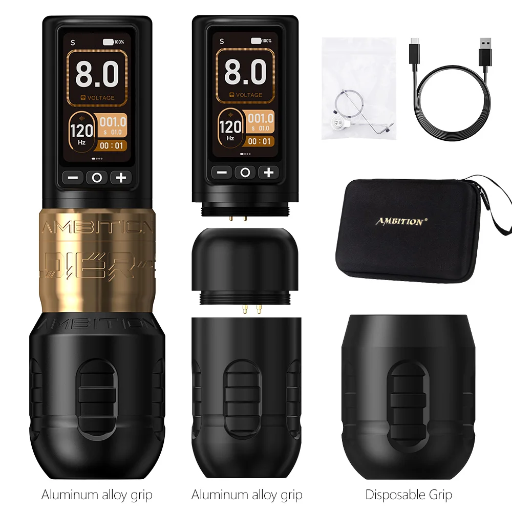 Ambition Soldier 270 2400mAh Brushless Motor 4.0mm/4.5mm Stroke Professional Wireless Tattoo Pen Gun Machine with Double Battery