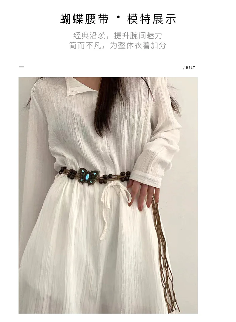 Handmade Bohemian Ethnic Style Czech Knitted Belts Comfortable  Casual Woven Strap Butterfly Shape Rhinestone Leisure Holidays
