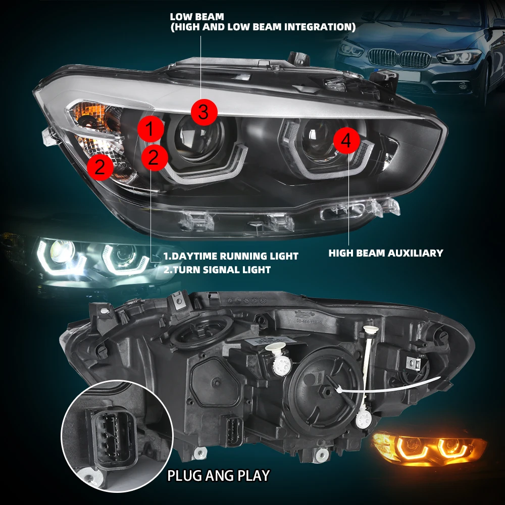 For BMW 1 series F20 Headlights 2015-2018 Headlight Full LED With Dynamic Turning Signal Front Lamp Car Styling Headlamp