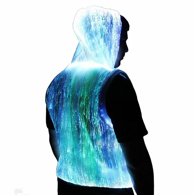 Cool 7 colors customized stage performance light-emitting clothes flashing LED optical fiber hoodies